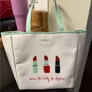 Clinique x Kate Spade White and Green Tote Bag with Graphic Design